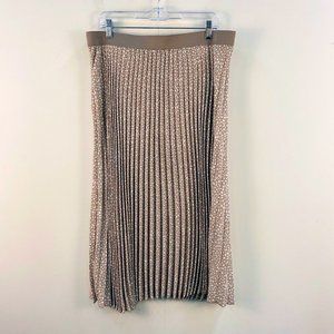 Vince Camuto Trendy Elastic Waist Pleated Midi Skirt Tan White Polka Dot Medium